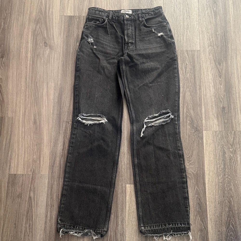 We The Free Charcoal Denim Jeans 29 High rise Distressed Straight Leg